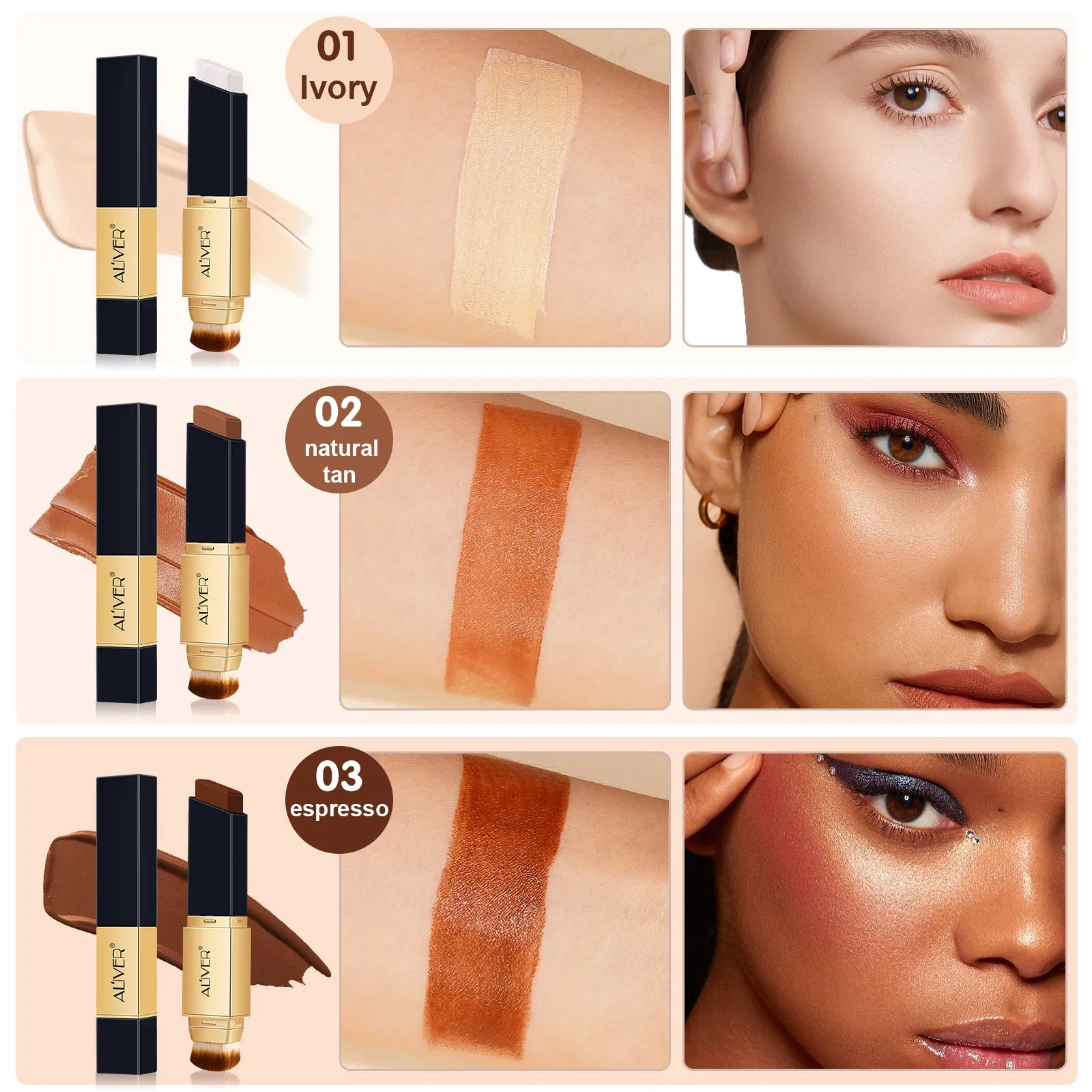Aliver 2-in-1 Colour Changing Full Coverage Foundation Stick